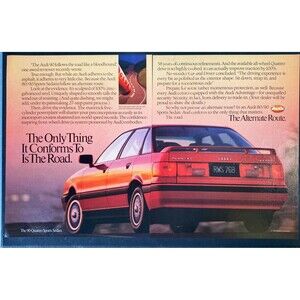 Audi Quattro Sports Sedan "The Alternative Route" 2-Page Vintage Print Ad 1989